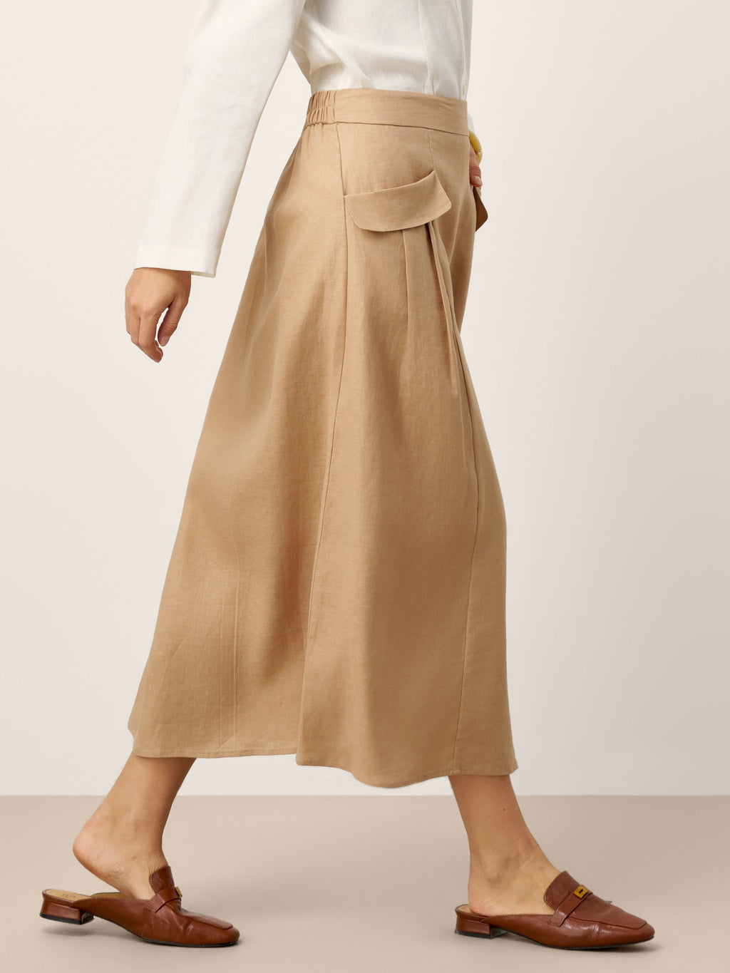 100% Linen Flap Pocket A-Line Skirt IANTHE