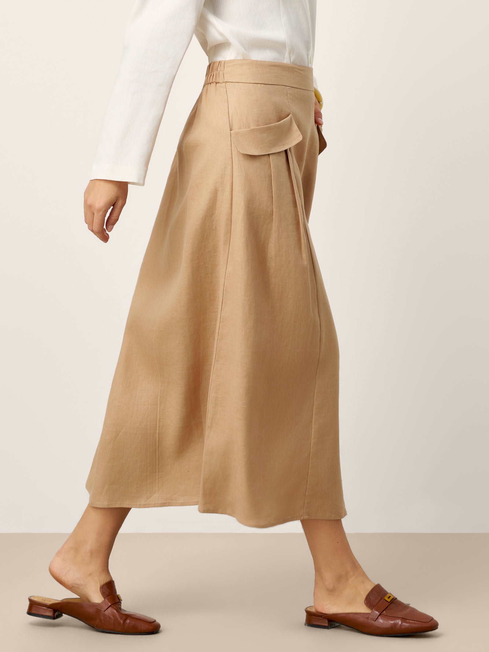 100% Linen Flap Pocket A-Line Skirt IANTHE