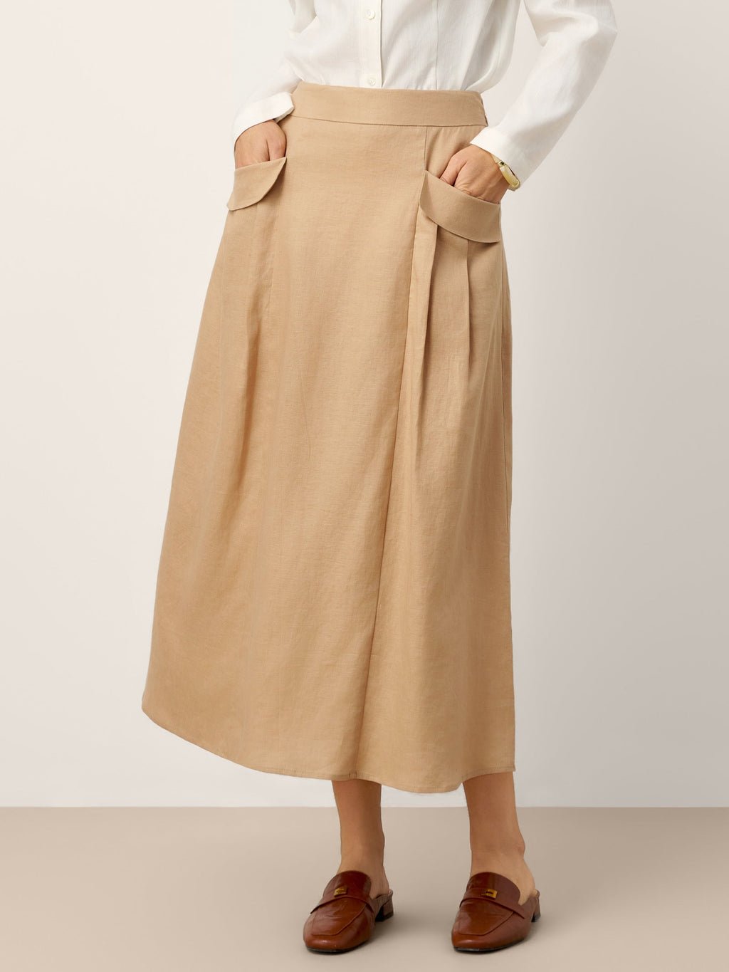 100% Linen Flap Pocket A-Line Skirt IANTHE