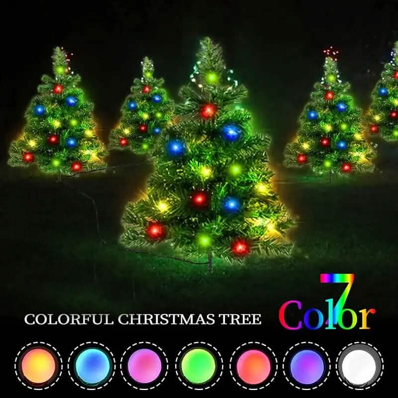 Colorful Christmas tree with multicolor lights on a dark background