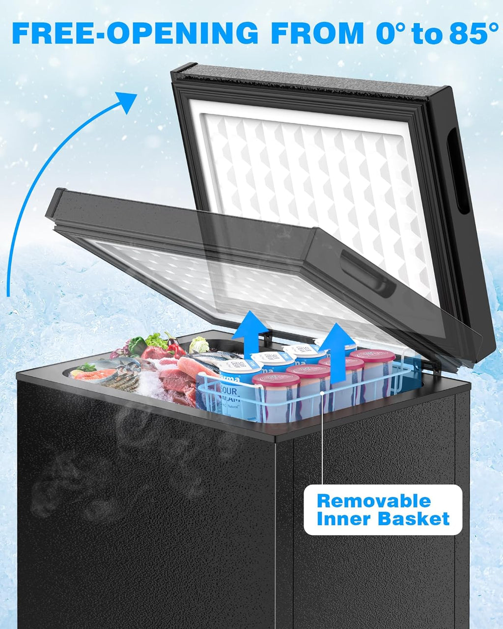 Kismile 7.0/3.5 Cubic Feet Chest Freezer with Removable Basket Free Standing