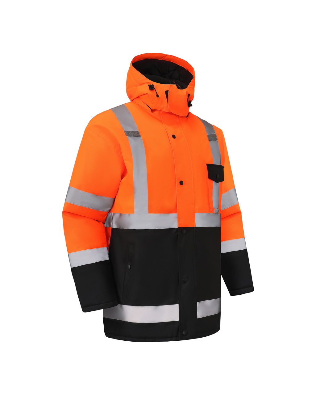 Kiwi High Visibility Hooded & Quilt Lined ANSI/ISEA 107-2020, Type R, Class 3 Two Tone Water Resistant Orange Safety Jacket [R71400]