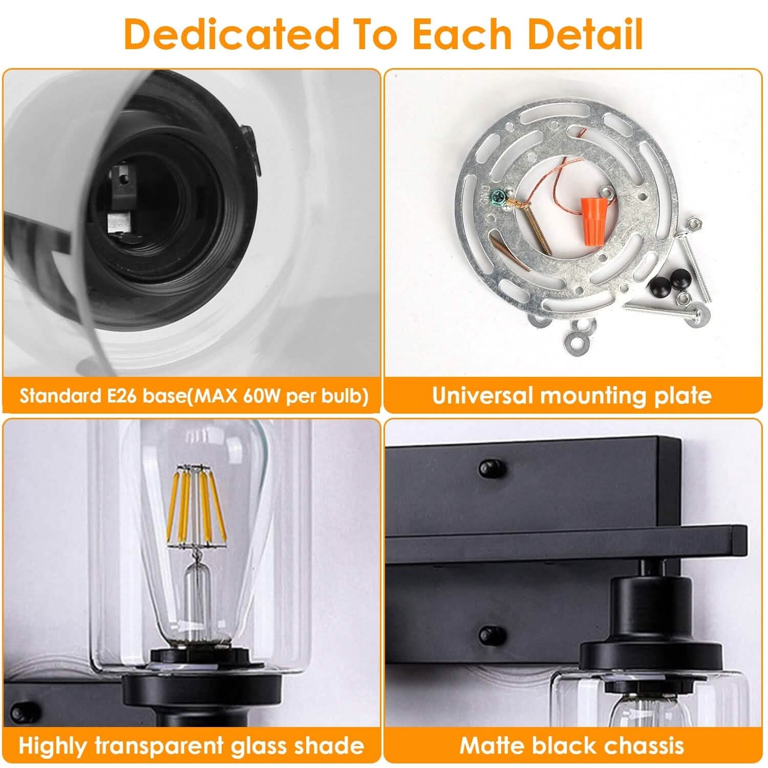 Light Wall Sconce Lighting with Clear Glass