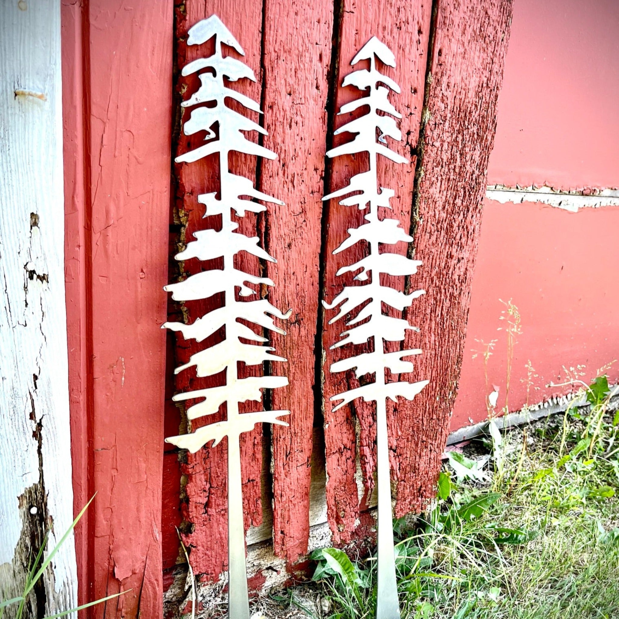 XL Polished Metal Pine Tree Wall Art