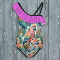 Girls Parrot Head Ruffled Swimsuit
