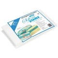 A packaged white foam stabilizer sheet for bags and binders, shown on a clean white background. The product is folded and wrapped in a paper sleeve featuring blue and white branding and an illustration of colorful binders.