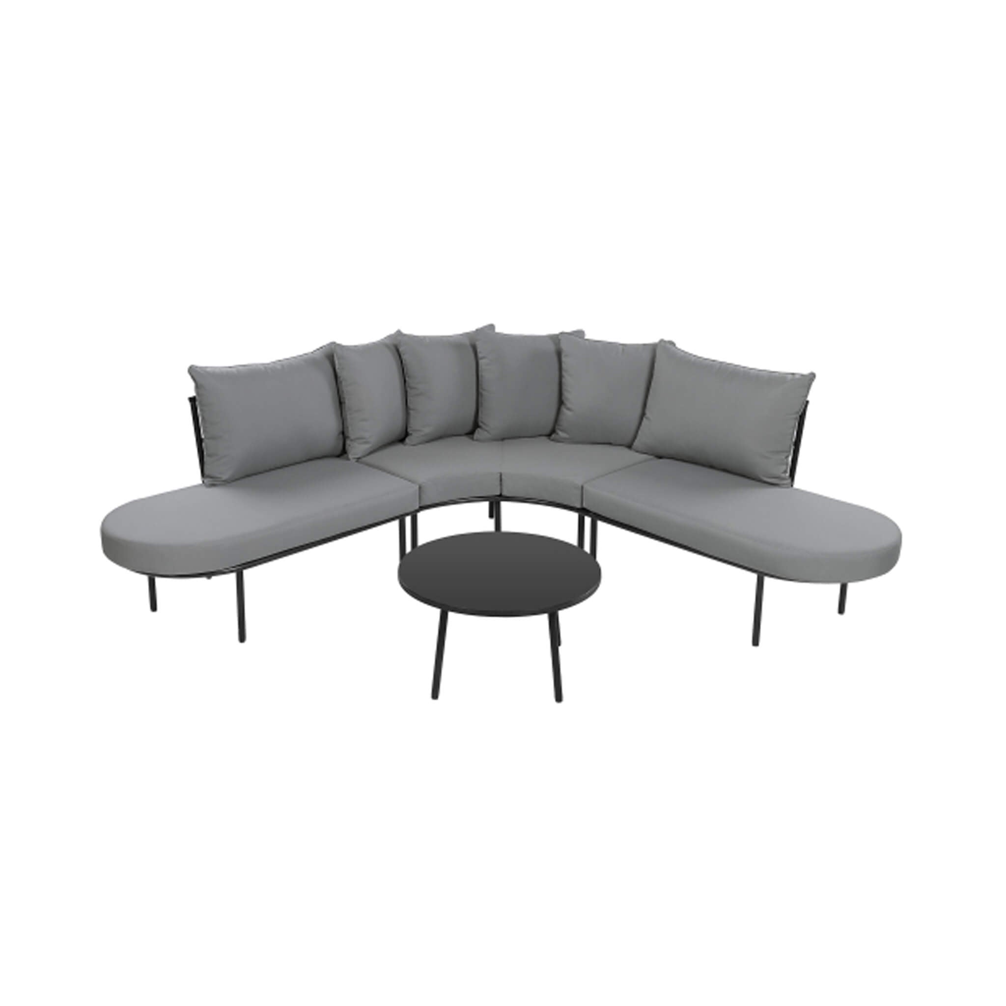 Alora Premium Half-Moon 6-Person Curved All-Weather Outdoor Furniture Sofa Patio Set With Coffee Table And Cushions (SAK76332)