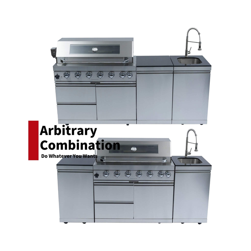 Castelle Flame Granite Outdoor BBQ Kitchen Island With 43-Inch 6-Burner Gas Grill, Rotisserie Kit, Cabinets, And Sink (SAK73518)