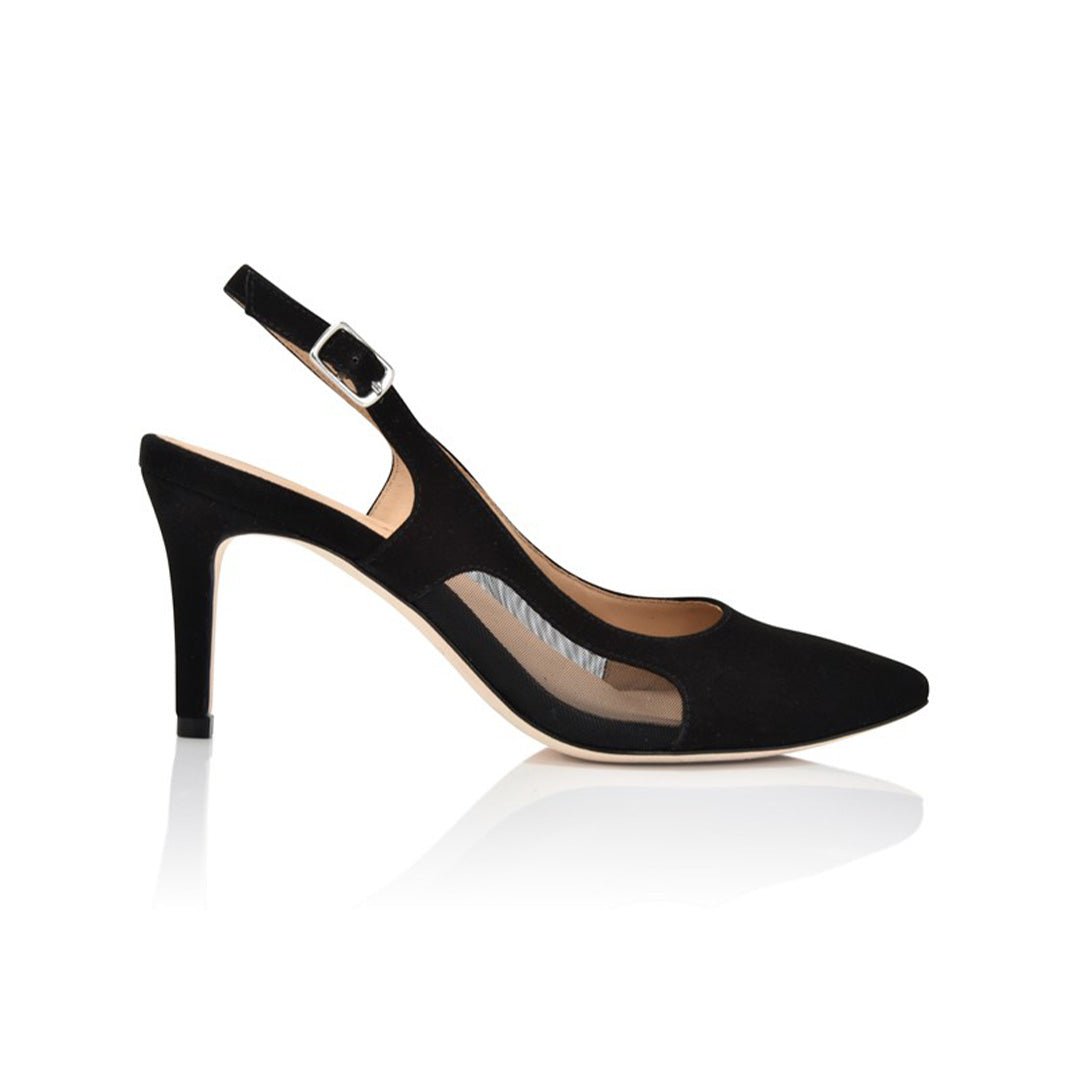 Dance Black Kid Suede & Black Mesh Slingback