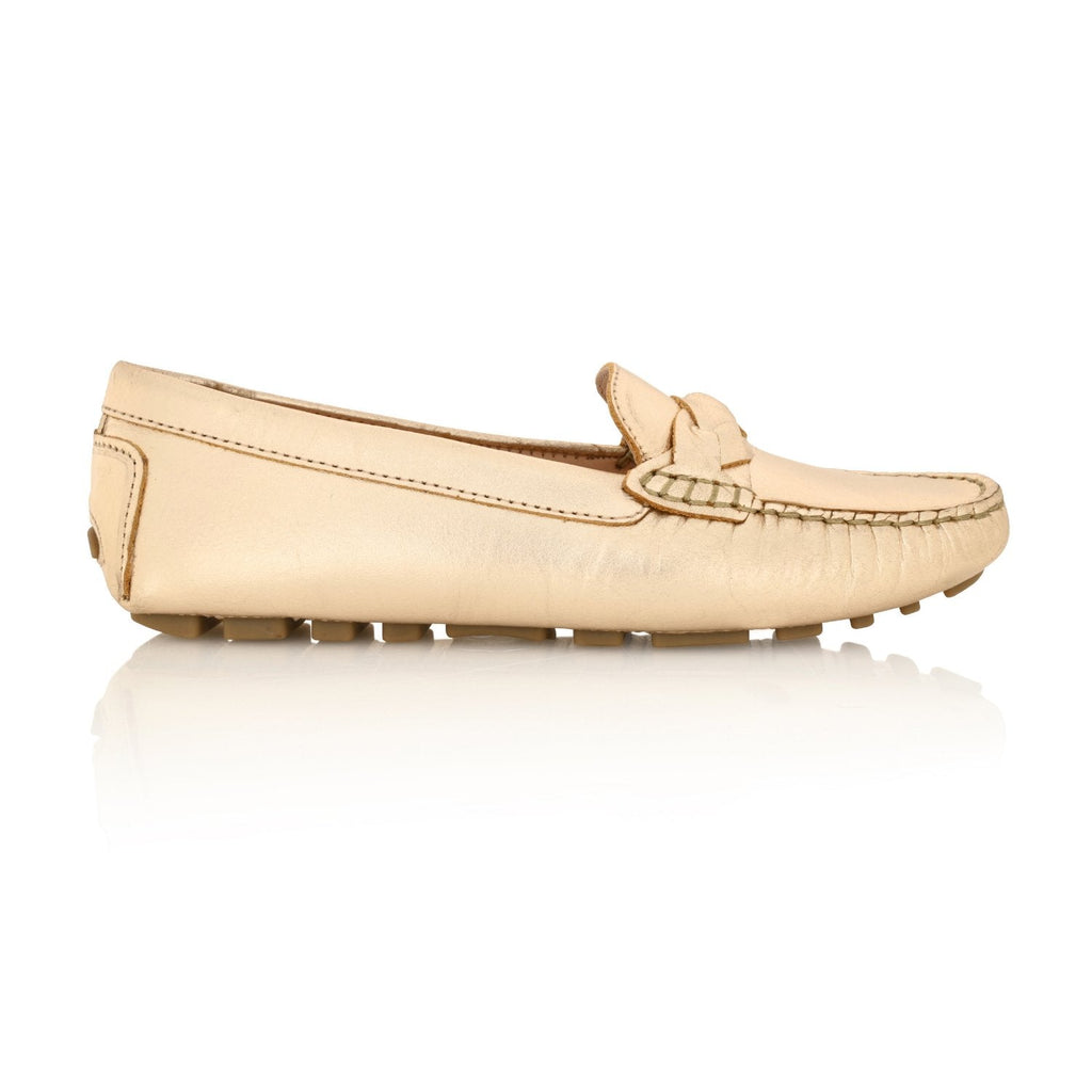 Pipper Leather Driving Loafer Gold Metallic