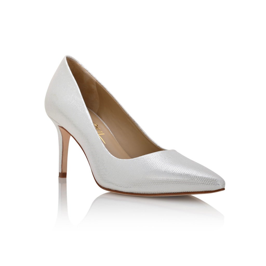 Deborah Silver Mesh Leather Mid-Heel Pumps