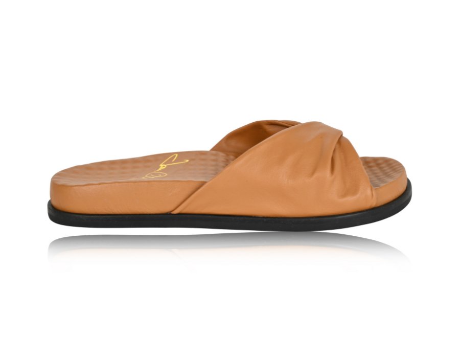Sadie Camel Soft Nappa Flat Sandals