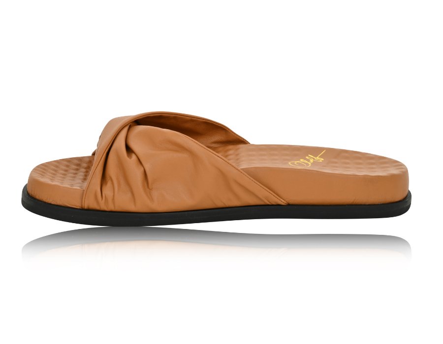 Sadie Camel Soft Nappa Flat Sandals