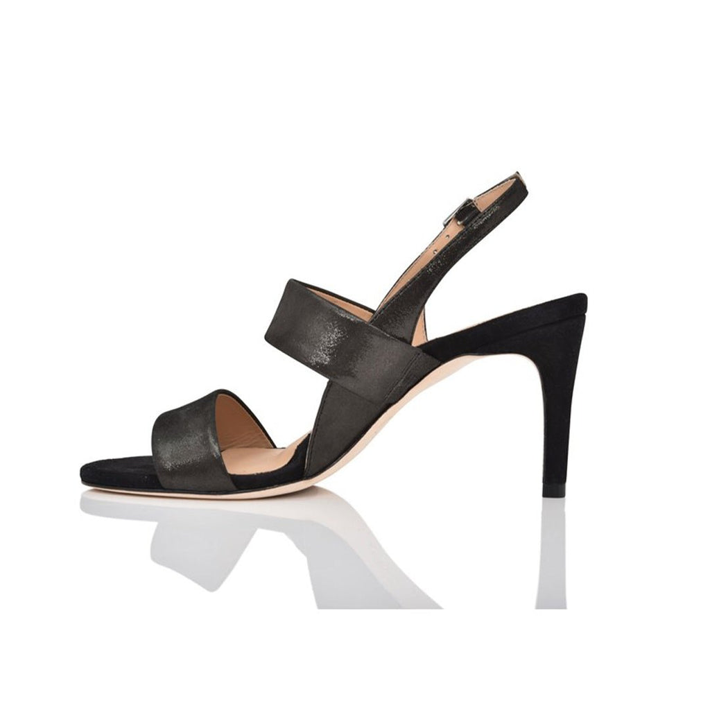 Fortune Black Shimmer Suede Sandals