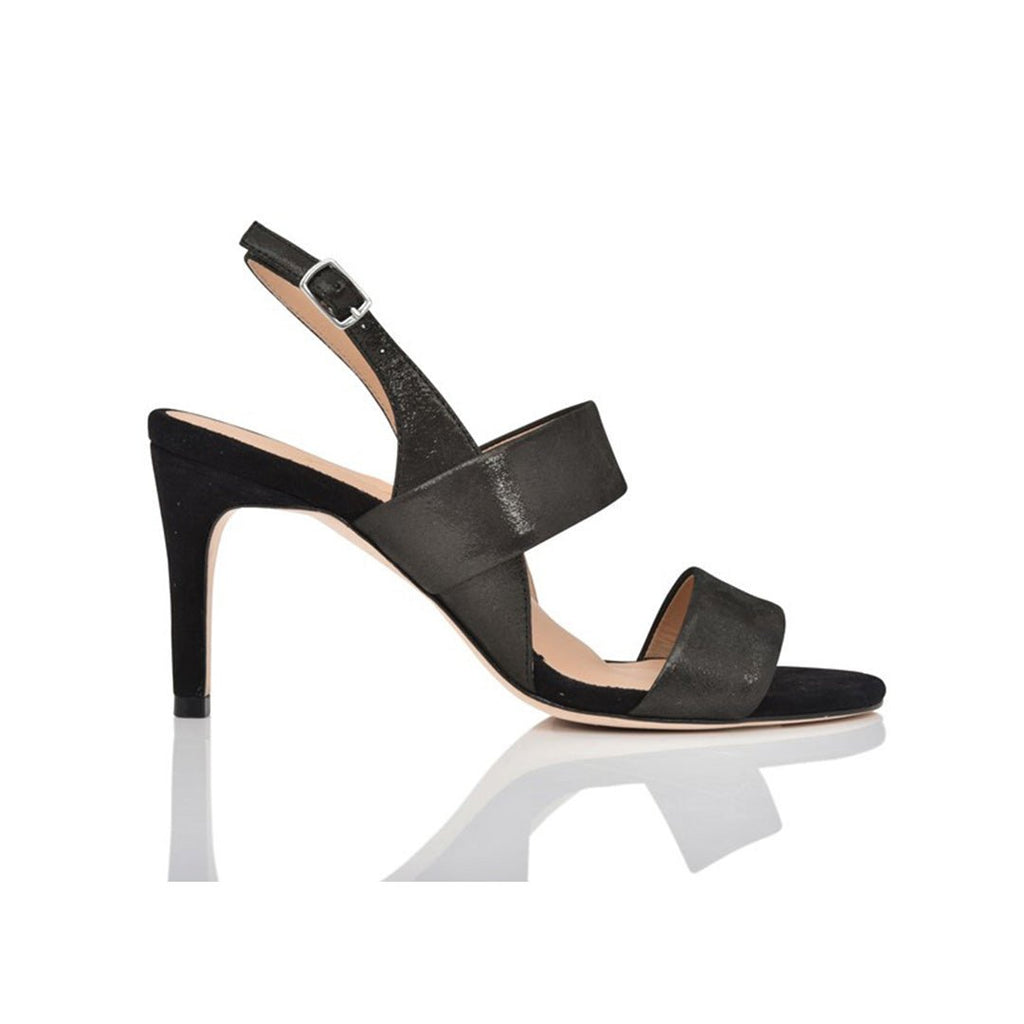 Fortune Black Shimmer Suede Sandals