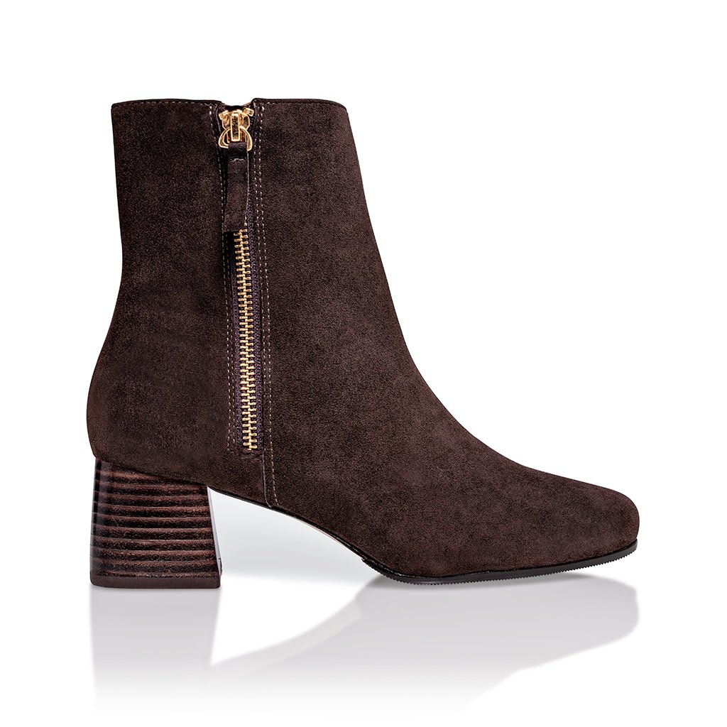 Arina Dress Ankle Bootie with a Block Heel in Café