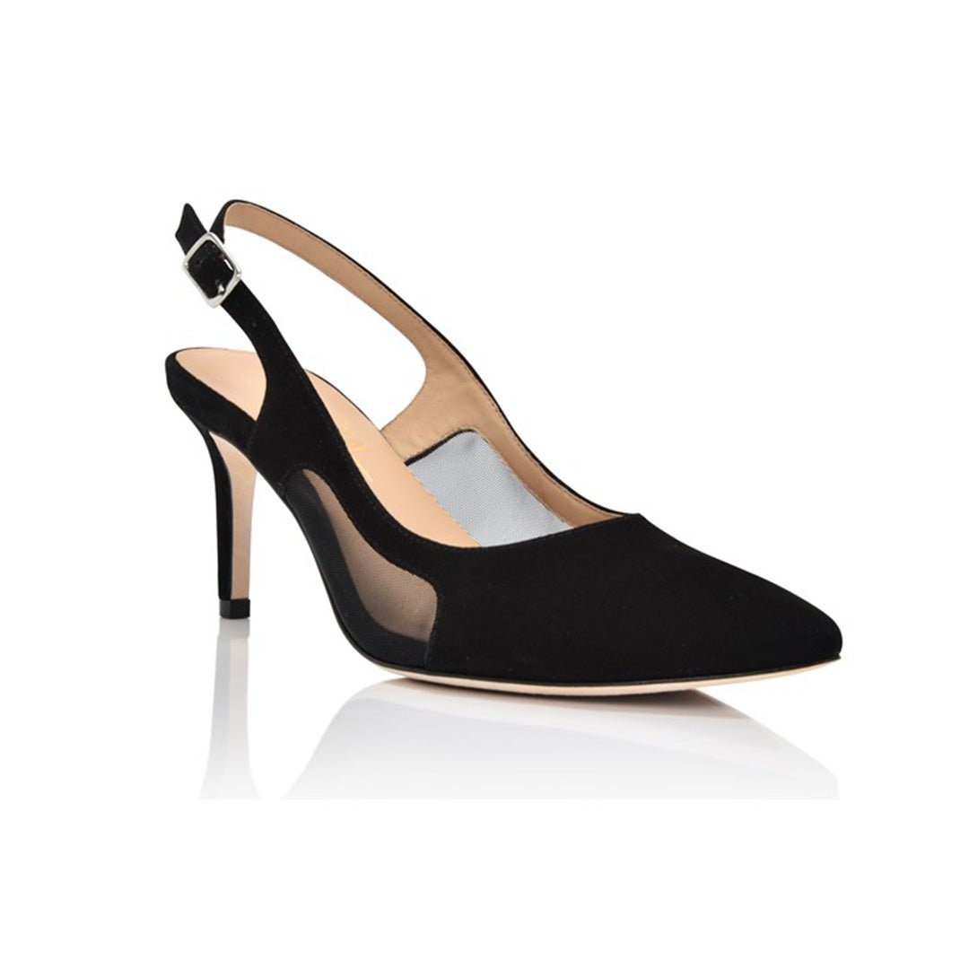 Dance Black Kid Suede & Black Mesh Slingback