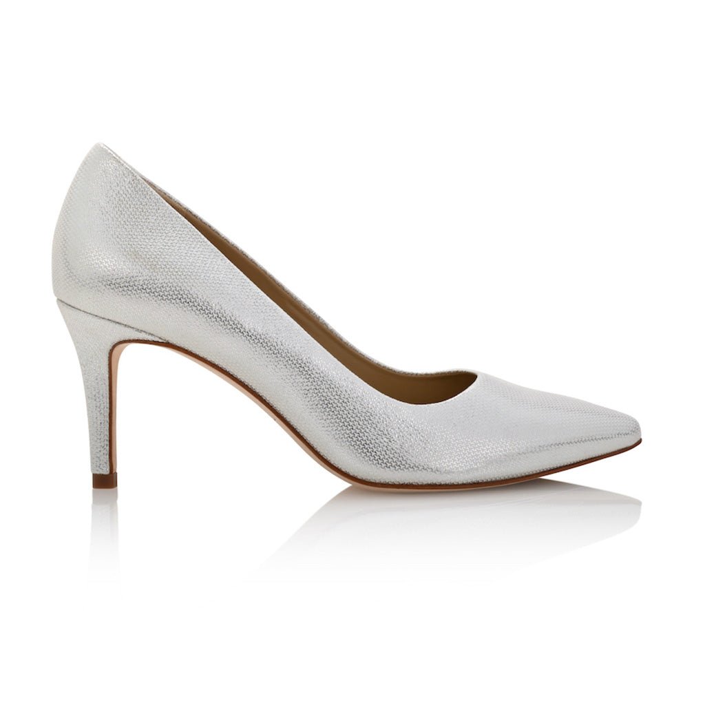 Deborah Silver Mesh Leather Mid-Heel Pumps