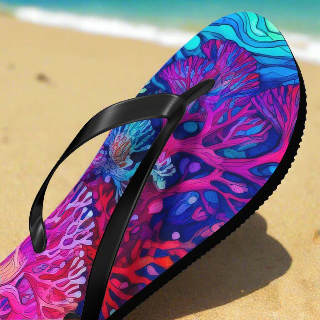 Vibrant Coral Reef Art Flip Flop Shoes