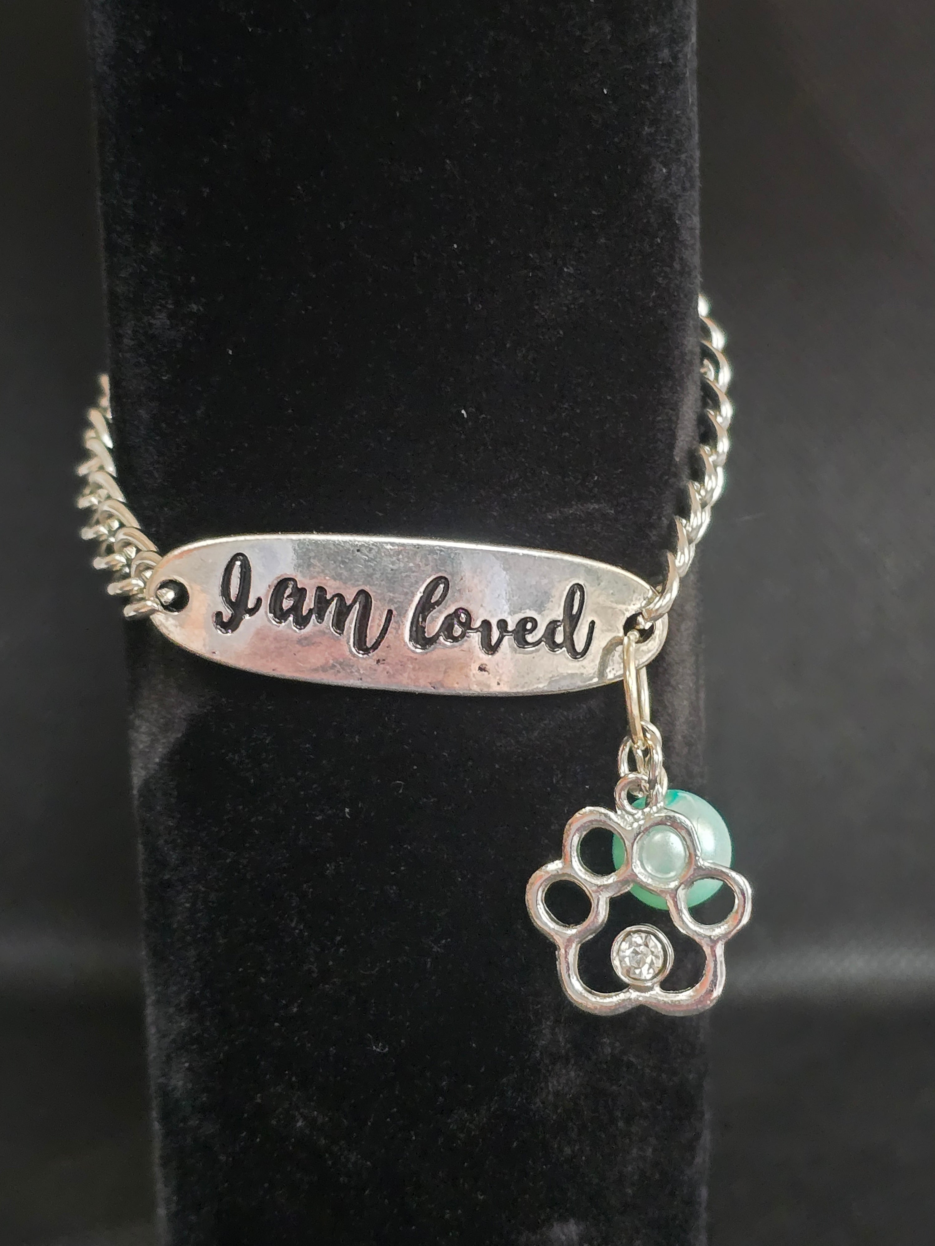 I am Loved Metal Chain  Bracelet With Paw Charm