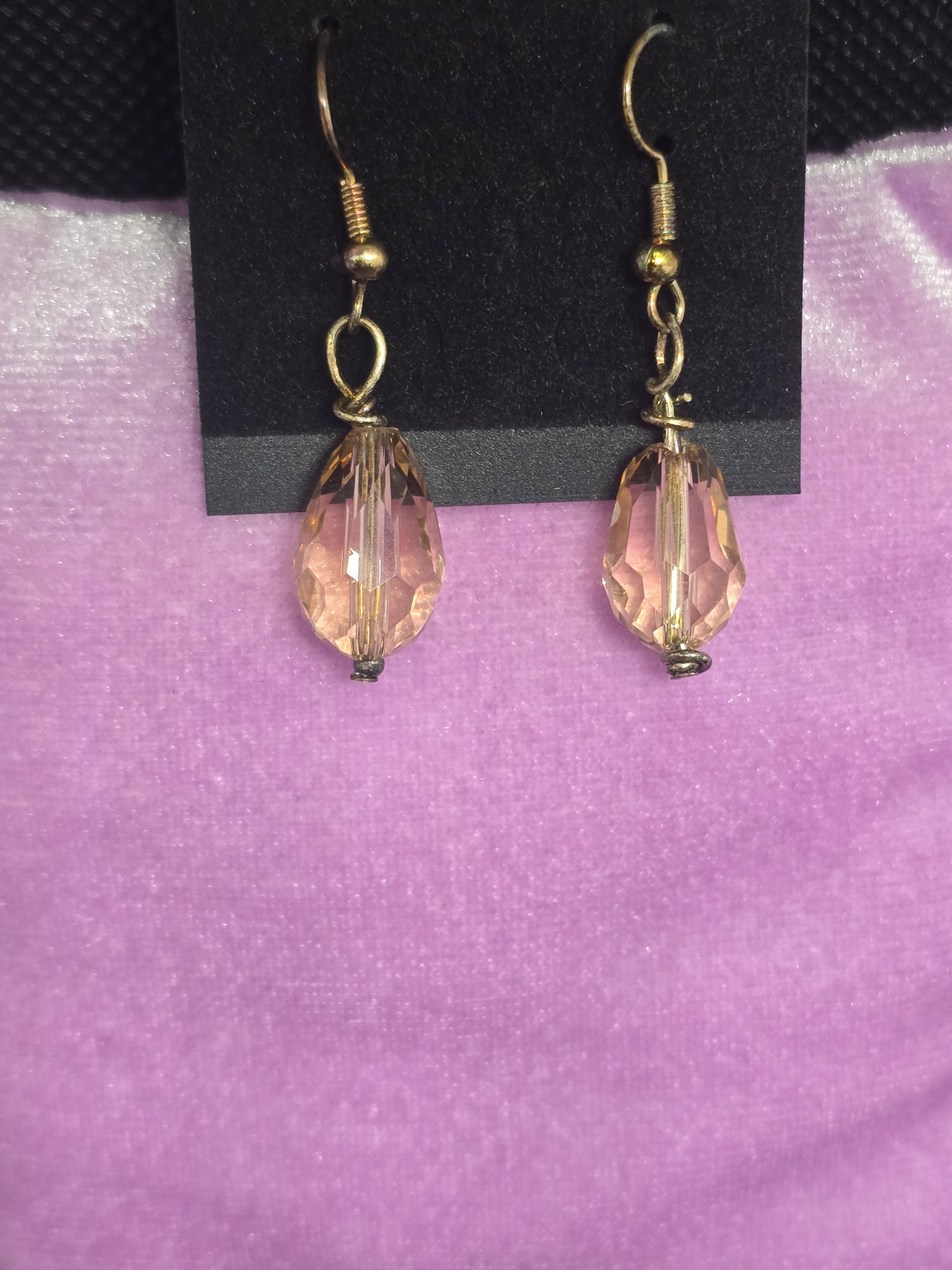 Brown Transparent Glass Faceted Earrings