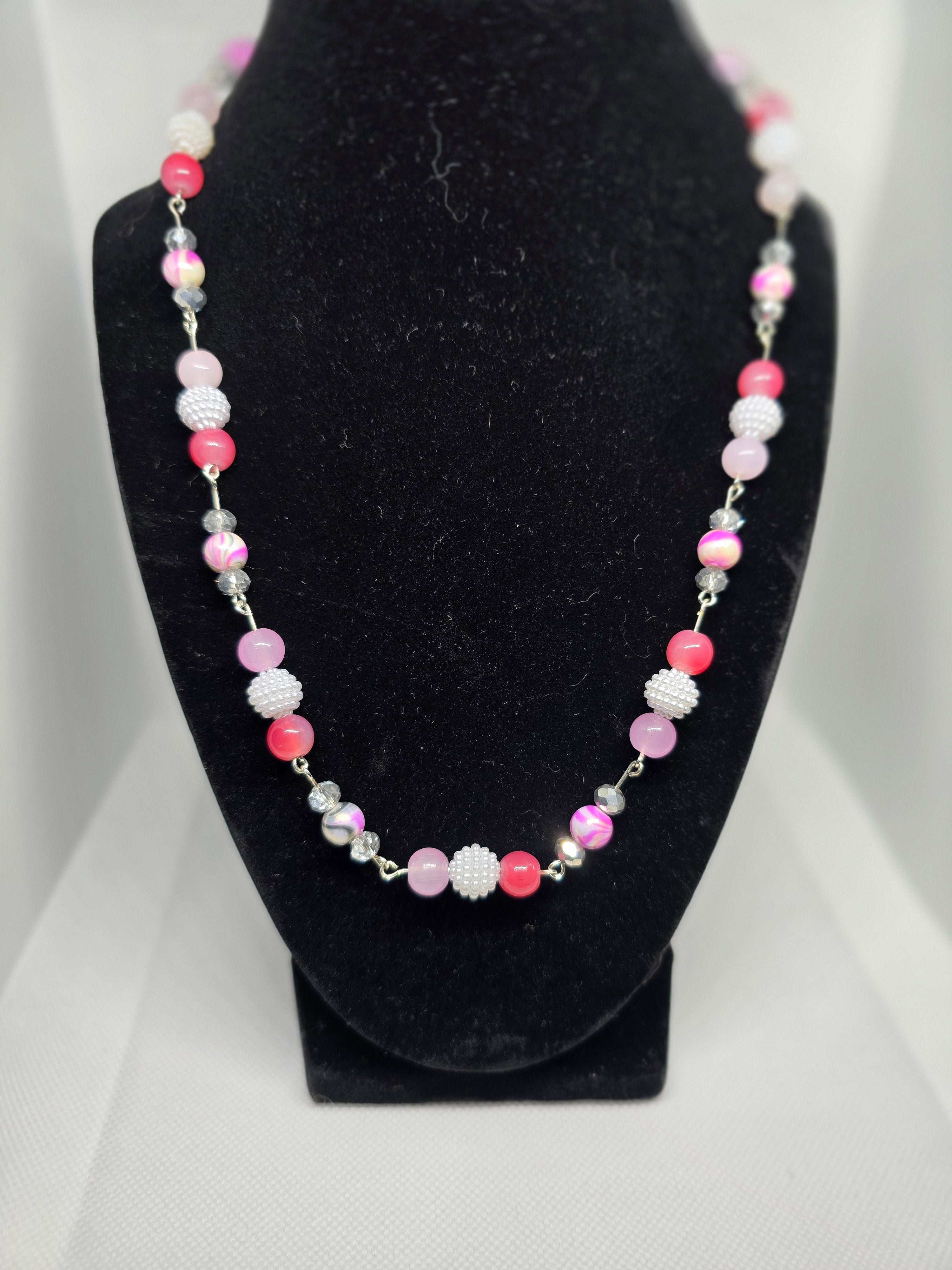 Pink Tones with White Beaded Necklace