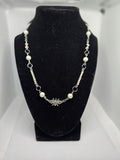 White, Clear Rhinestone Bar, Metal Daisy Charm Necklace