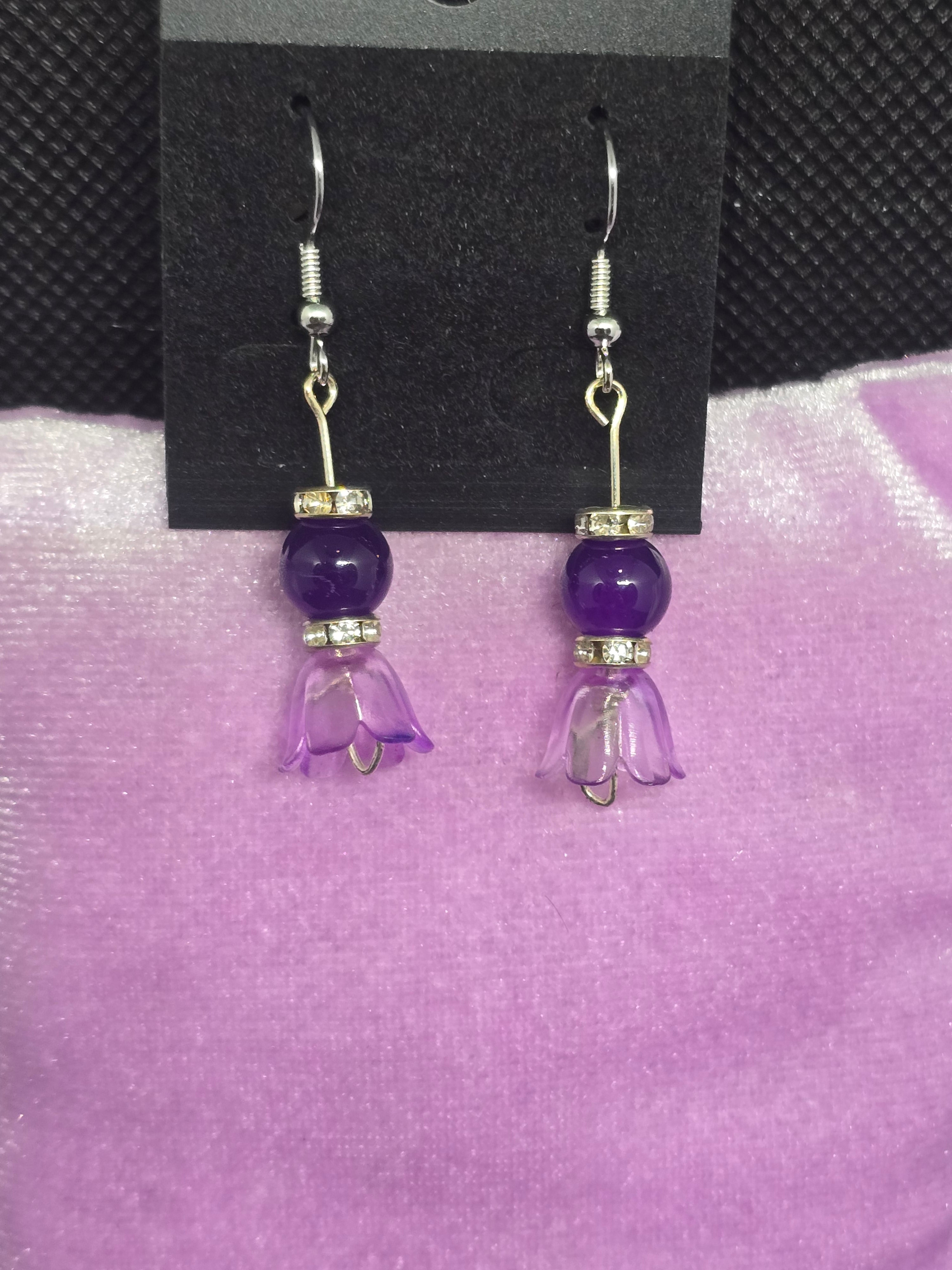 Purple Cat-eye and Flower Earrings