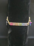 Multicolored Rainbow Bar & Cross Bracelet