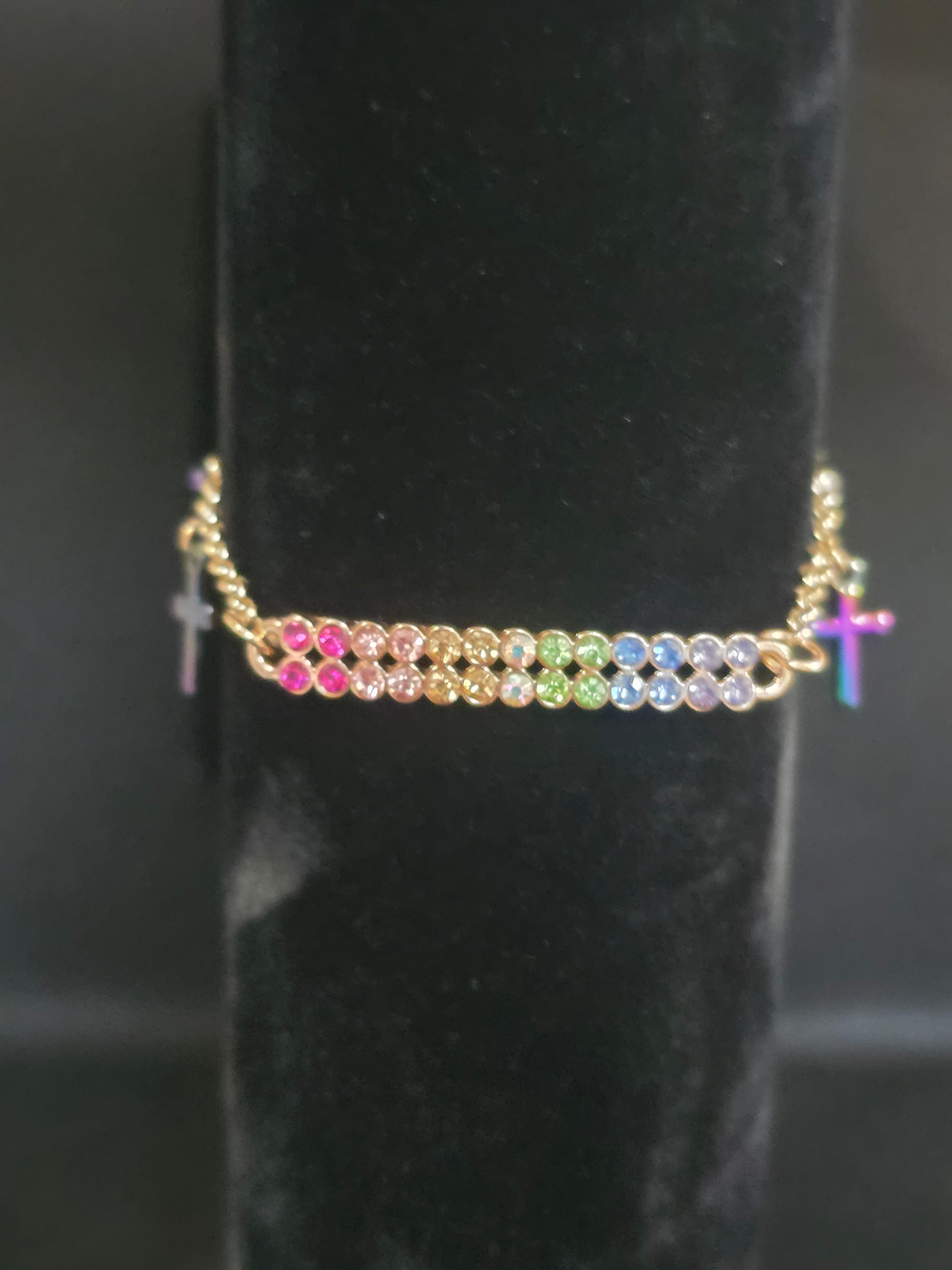Multicolored Rainbow Bar & Cross Bracelet