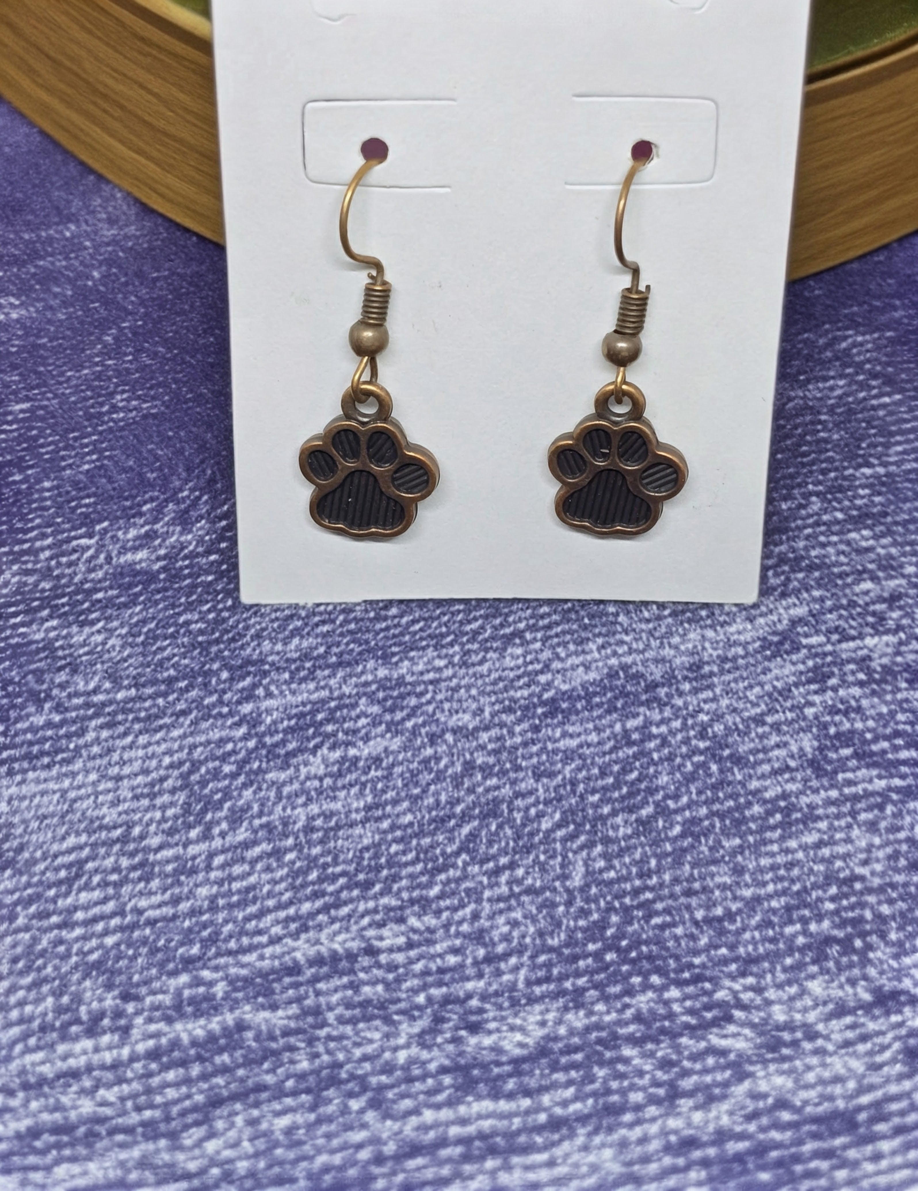 Solid Copper & Black Paw Print Earrings