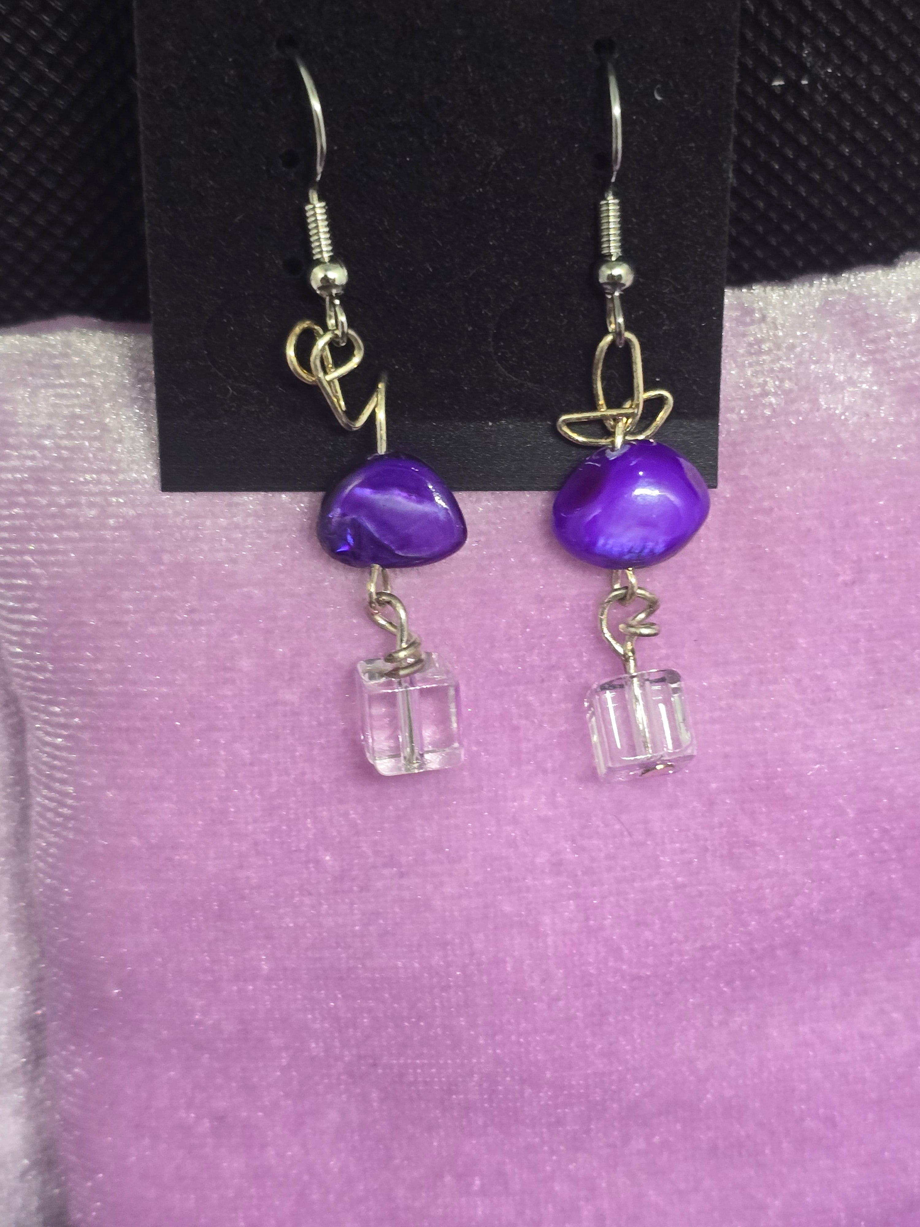 Amethyst and Glass Square Bead Earrings