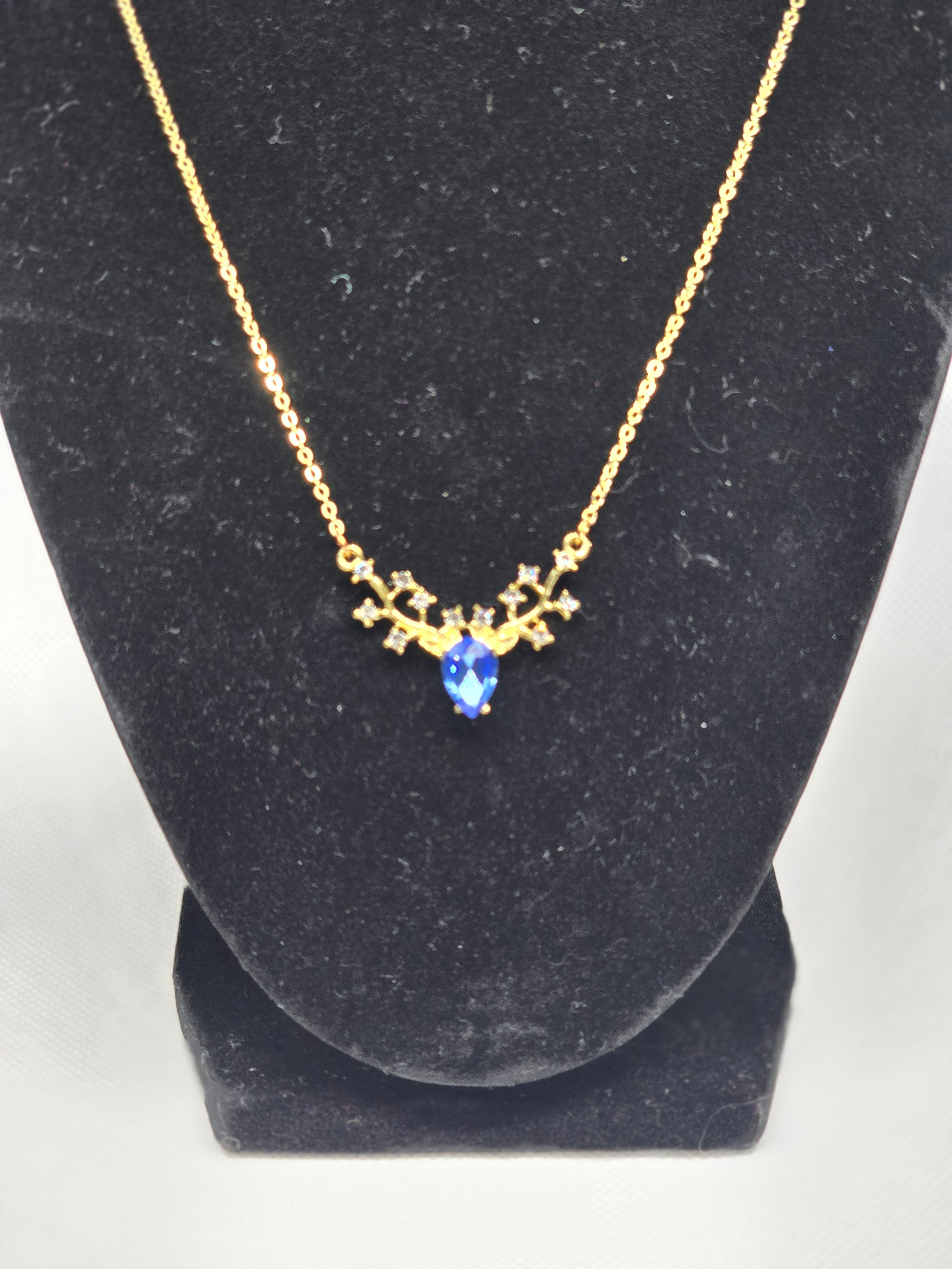 Gold Deer Head Statement Necklace with Teardrop Crystal - Woodland Jewelry