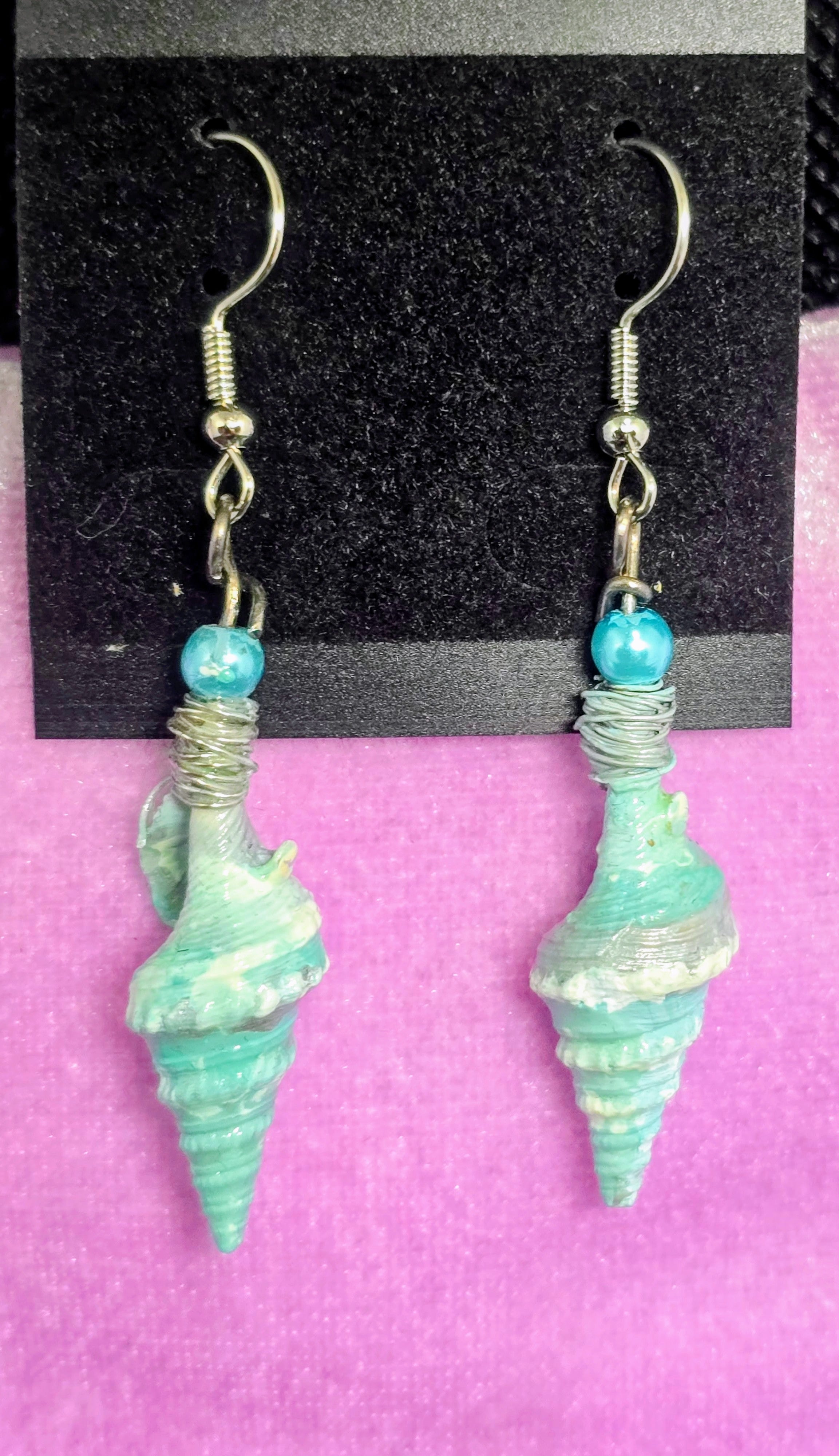 Soft Light Blue Bugle Shell Earrings