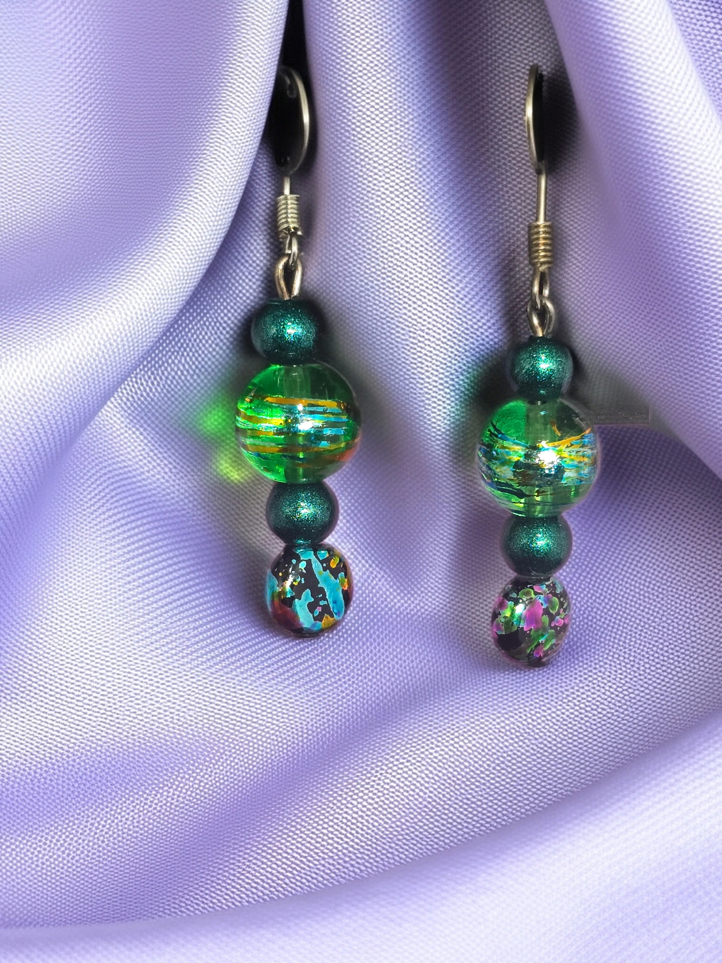 Green/Multicolored Glass Balls Dangle Earrings