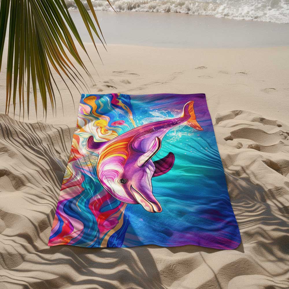Colorful Dolphin Summer Fun Beach Towel