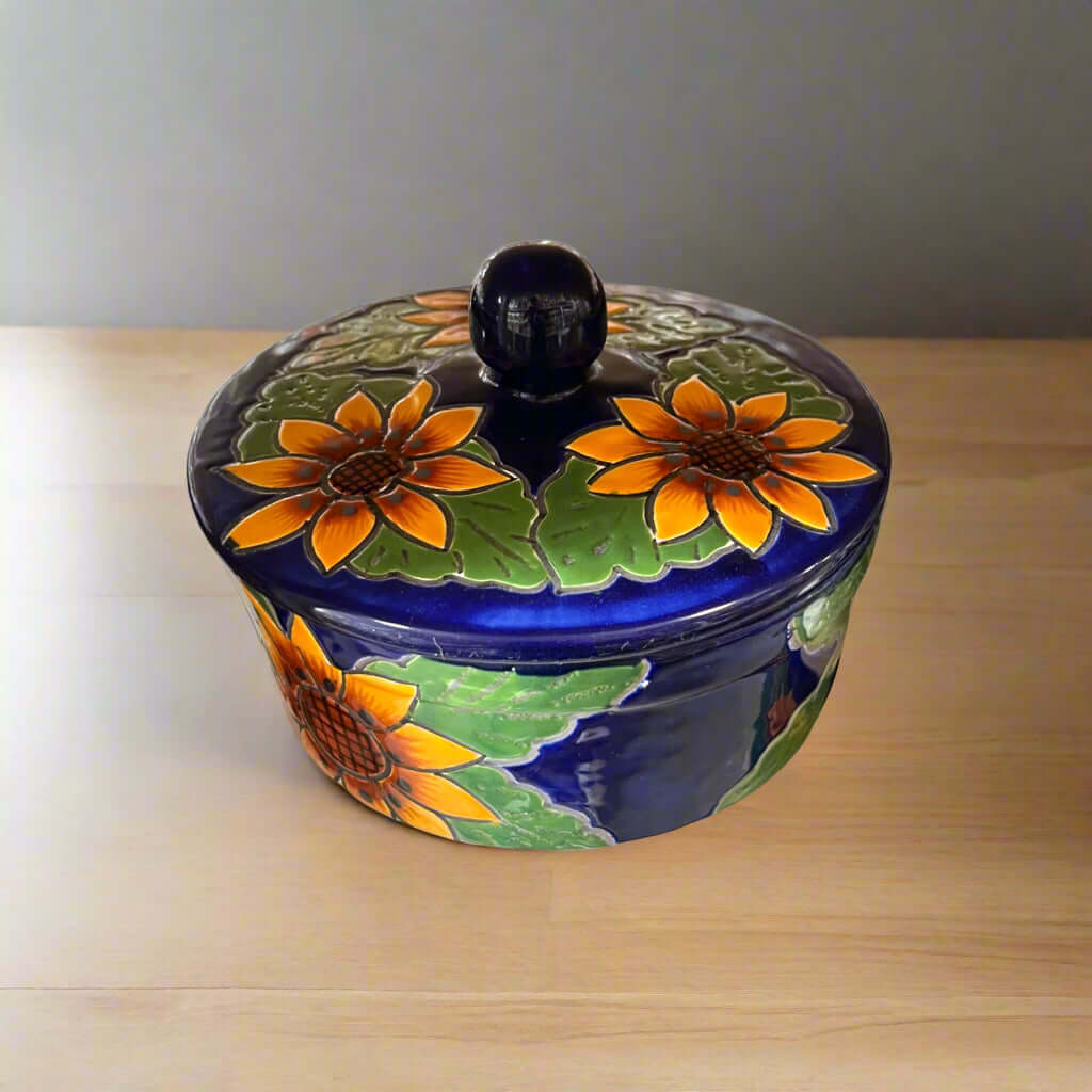 Talavera Tortilla Warmer | Handmade Sunflower Mexican Pottery