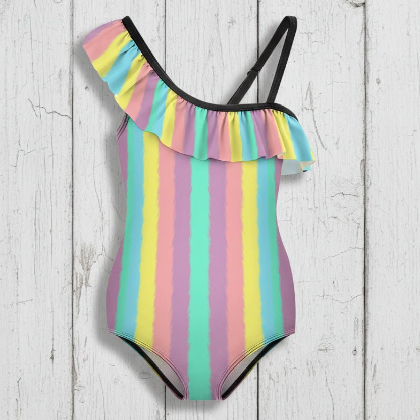 Girls Ruffled Swimsuit Tropical Stripes