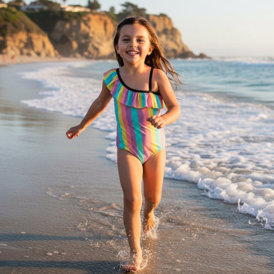 Girls Ruffled Swimsuit Tropical Stripes