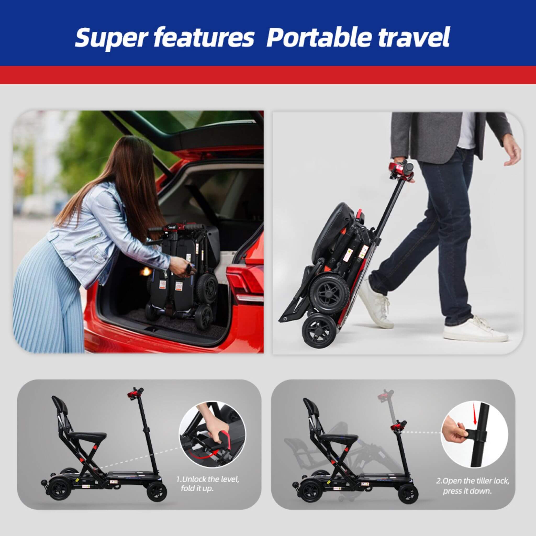 Ultra Lightweight 4-Wheel Folding Mobility Scooter With Remote