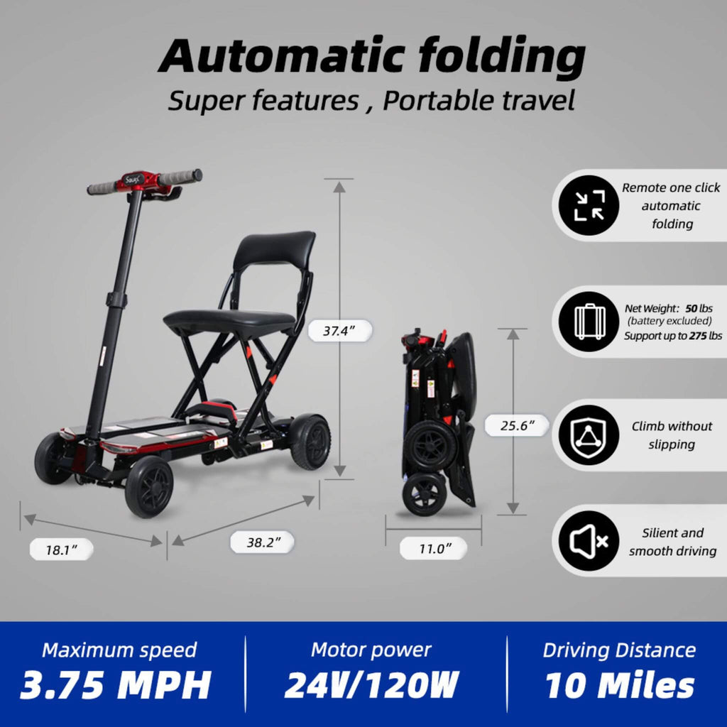 Ultra Lightweight 4-Wheel Folding Mobility Scooter With Remote