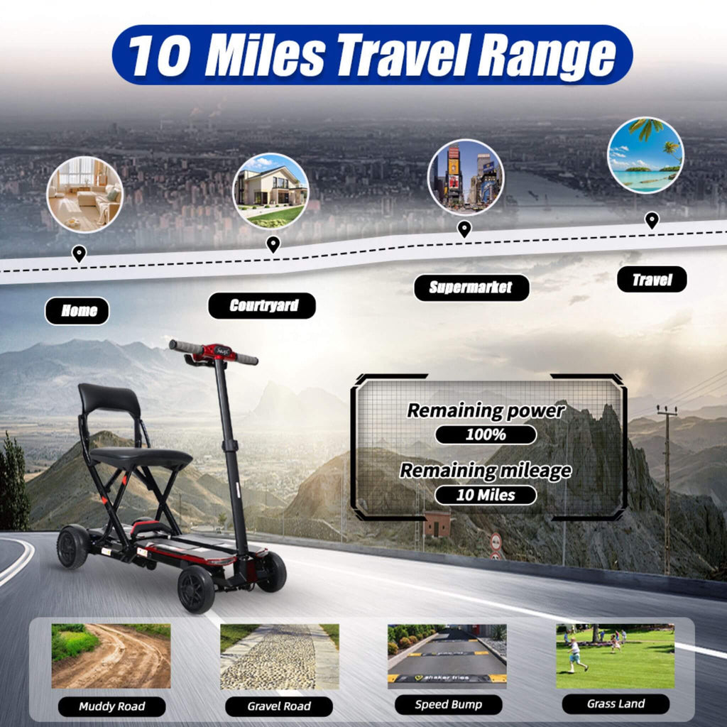 Ultra Lightweight 4-Wheel Folding Mobility Scooter With Remote